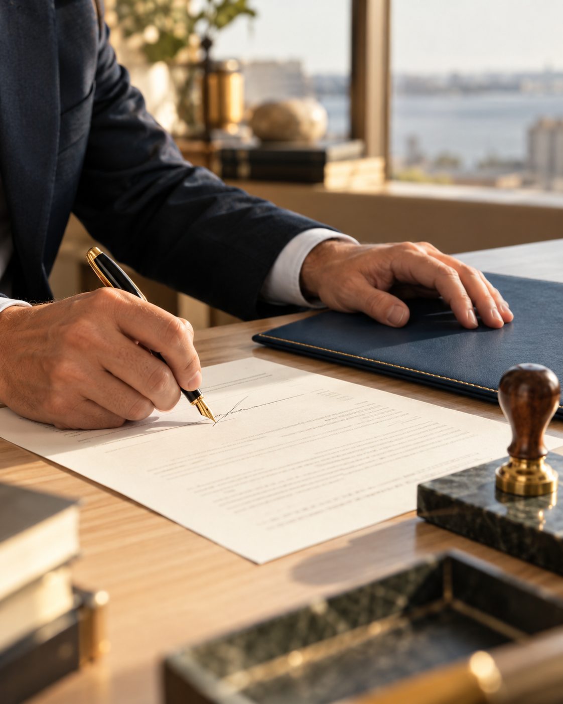 Firma de documentación en una oficina