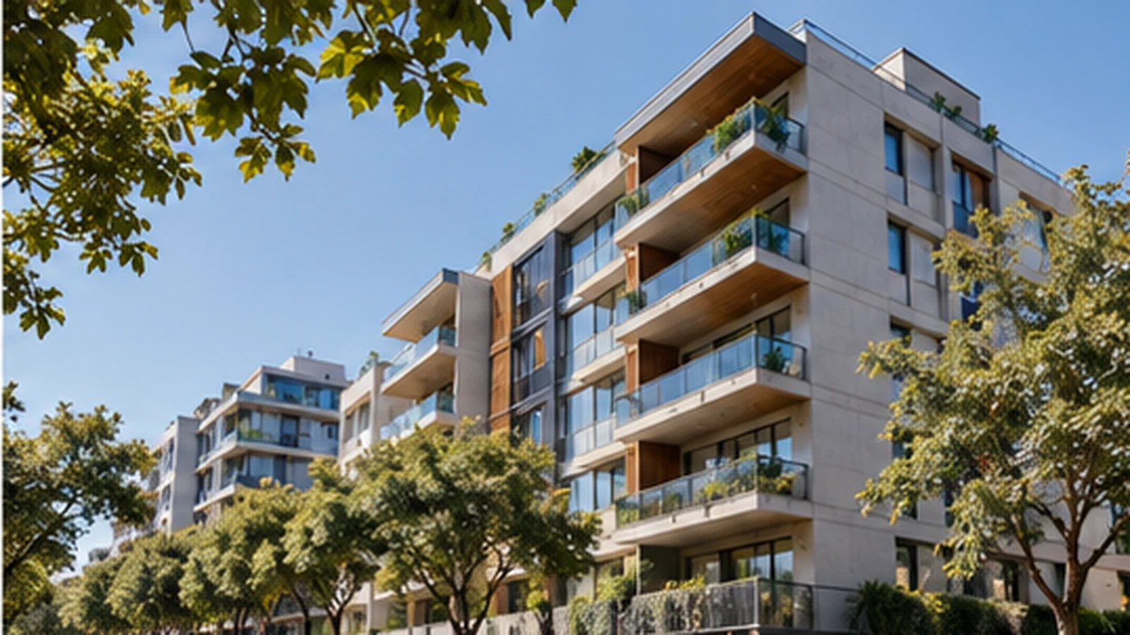 Edificio moderno de viviendas cooperativas en un entorno arbolado